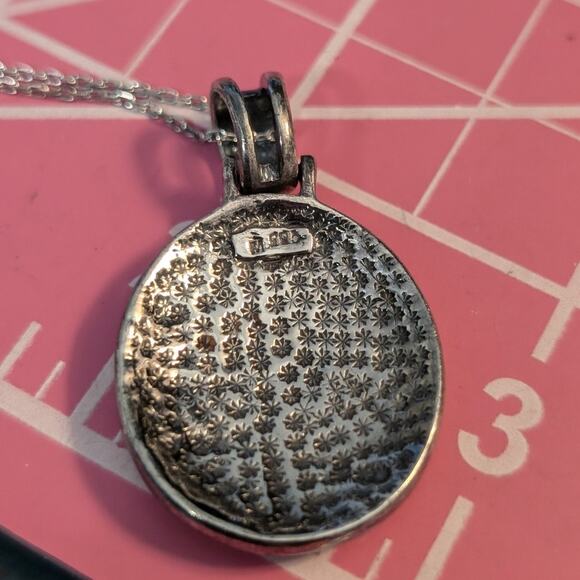 Pink Inlay Mother of Pearl Sterling Silver Necklace Signed M - Picture 6 of 9